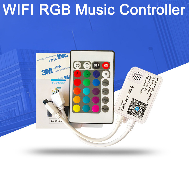 DC12~24V RGB WiFi Music Smartphone APP Remote LED Controller With 24 Keys Remote Control, Work With Alexa & Google Assitant DC12~24V RGB WiFi Music Smartphone APP Remote LED Controller With 24 Keys Remote Control, Work With Alexa & Google Assitant
